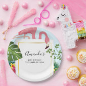 ピンクスタイリッシュのフラミンゴと熱帯葉誕生日 ペーパープレート (パーティー)