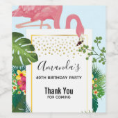 ピンクスタイリッシュのフラミンゴと熱帯葉誕生日 ワインラベル (シングルラベル)