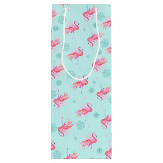 ピンクスタイリッシュのフラミンゴクリスマススノーフレーク ワインギフトバッグ (裏面)