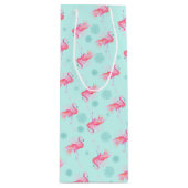 ピンクスタイリッシュのフラミンゴクリスマススノーフレーク ワインギフトバッグ (正面)