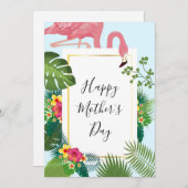 ピンクスタイリッシュのフラミンゴトロピカルマザーズデイホリダ シーズンカード (正面/裏面)