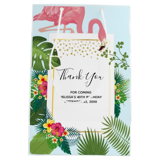 ピンクスタイリッシュのフラミンゴ熱帯ありがとう ミディアムペーパーバッグ (裏面)