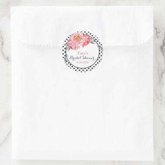 ピンクスタイリッシュのフローラと水玉模様パターン ラウンドシール (バッグ)