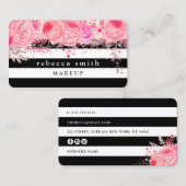 ピンクスタイリッシュのフローラストライプ白黒 名刺 (正面/裏面)