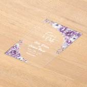 ピンクスタイリッシュのフローラ結婚式の日付を保存 アクリル招待状 (レイダウン)