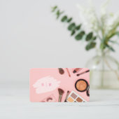 ピンクスタイリッシュのメイクアップイニシャル写真qrコードロゴ 名刺 (スタンド正面)