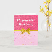 ピンクスタイリッシュのレザーが40歳の誕生日に輝く カード (黄色い花)