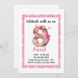 ピンクスタイリッシュの女性の日国際的フローラカード