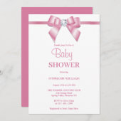 ピンクスタイリッシュの宝石の弓の赤ちゃんシャワー 招待状 (正面/裏面)
