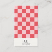 ピンクスタイリッシュの市松模様にQR 名刺 (正面)