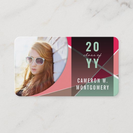 ピンクスタイリッシュの幾何学線モダン写真卒業 コーリングカード (正面)