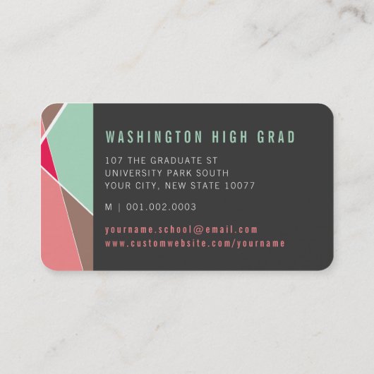 ピンクスタイリッシュの幾何学線モダン写真卒業 コーリングカード (裏面)