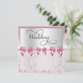 ピンクスタイリッシュの弓とレース結婚ズ 招待状 (スタンド正面)