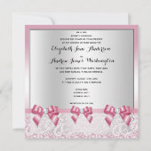 ピンクスタイリッシュの弓とレース結婚ズ 招待状 (裏面)
