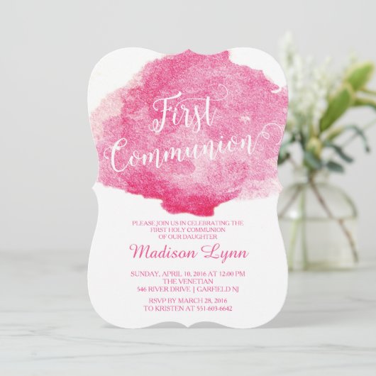 ピンクスタイリッシュの水の色の最初のコミュニティ 招待状 (スタンド正面)