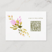 ピンクスタイリッシュの水色フローラ結婚式RSVP QR エンクロージャーカード (裏面)