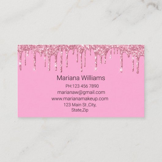 ピンクスタイリッシュの滴るグリッターは豪華に輝く 名刺 (裏面)