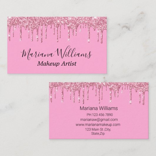 ピンクスタイリッシュの滴るグリッターは豪華に輝く 名刺 (正面/裏面)