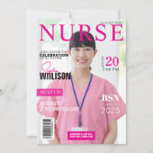 ピンクスタイリッシュの看護マガジン写真卒業 招待状 (正面)