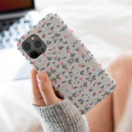 ピンクスタイリッシュの花の青い蝶のパタエレガントーン iPhone 13 PROケース