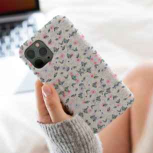 ピンクスタイリッシュの花の青い蝶のパタエレガントーン iPhone 13 PROケース