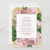 ピンクスタイリッシュの花金ゴールドグリッターブライダルシャワー 招待状 (正面)