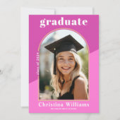 ピンクスタイリッシュの高モダン校写真卒業 案内状 (正面)