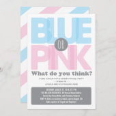 ピンクスタイリッシュまたはブルーのベビー性別パーティーの表示 招待状 (正面/裏面)