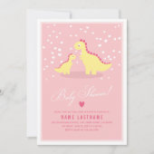 ピンクスタイリッシュイエローディノガールベビーシャワー招待状 招待状 (正面)