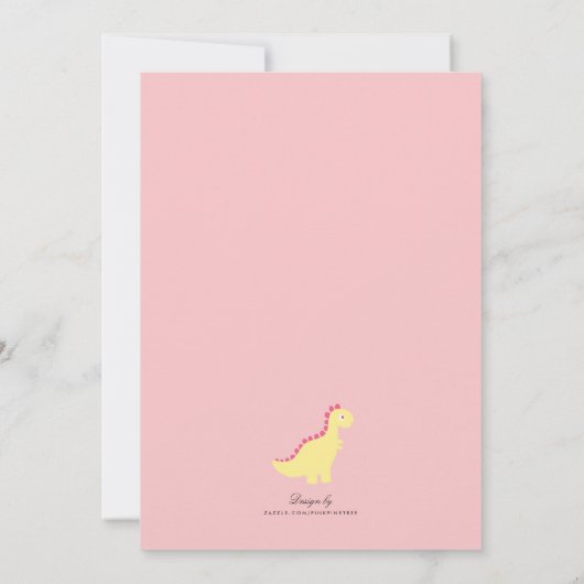 ピンクスタイリッシュイエローディノガールベビーシャワー招待状 招待状 (裏面)