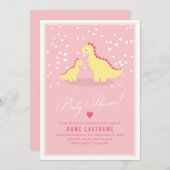 ピンクスタイリッシュイエローディノガールベビーシャワー招待状 招待状 (正面/裏面)