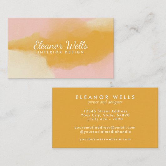 ピンクスタイリッシュイエロー抽象芸術水彩カスタム 名刺 (正面/裏面)