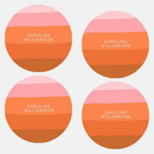 ピンクスタイリッシュオレンジストライプ抽象芸術パーソナライズされた ラベル