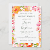 ピンクスタイリッシュオレンジボタニカルカップルのシャワー 招待状 (正面)