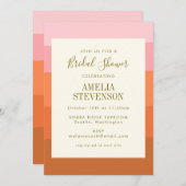 ピンクスタイリッシュオレンジ抽象芸術ストライプブライダルシャワー 招待状 (正面/裏面)