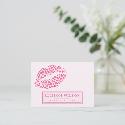 ピンクスタイリッシュオンピンクLeopardプリント |メイクアップアーティスト 名刺 (スタンド正面)