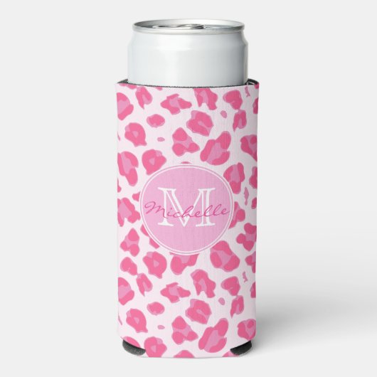 ピンクスタイリッシュオンピンクLeopardプリント |モノグラム スリム缶クーラー (Seltzer裏面)