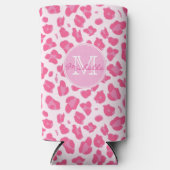 ピンクスタイリッシュオンピンクLeopardプリント |モノグラム スリム缶クーラー (正面)