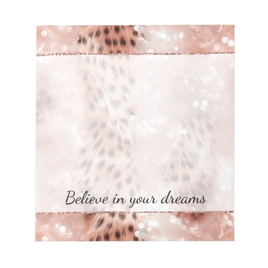 ピンクスタイリッシュガーリーローズ金ゴールドレオパード・グリッツ ノートパッド (正面)