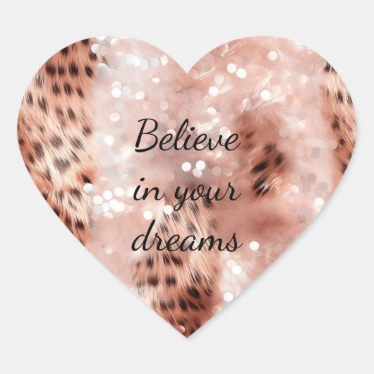 ピンクスタイリッシュガーリーローズ金ゴールドレオパード・グリッツ ハートシール (正面)