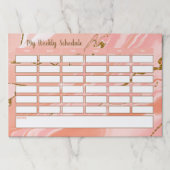 ピンクスタイリッシュガーリー金ゴールド大理石学校スケジュール ペーパーパッド (正面)