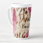 ピンクスタイリッシュクガーリーホワイト金ゴールドゼブラ カフェラテマグ (左アングル)