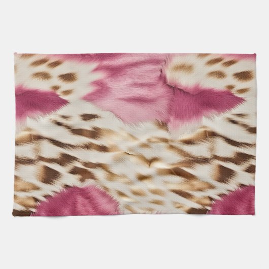 ピンクスタイリッシュクガーリーホワイト金ゴールドゼブラ キッチンタオル (横)