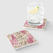 ピンクスタイリッシュクガーリーホワイト金ゴールドゼブラ ストーンコースター (横)