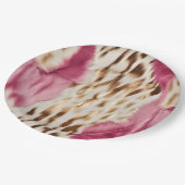 ピンクスタイリッシュクガーリーホワイト金ゴールドゼブラ ペーパープレート (アングル)