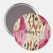 ピンクスタイリッシュクガーリーホワイト金ゴールドゼブラ マグネット (正面/裏面)