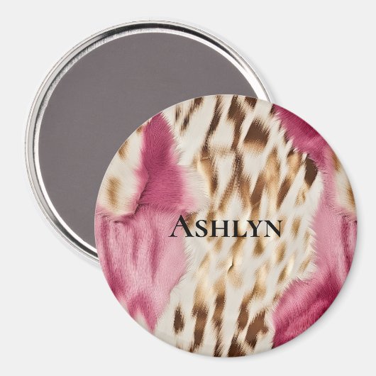 ピンクスタイリッシュクガーリーホワイト金ゴールドゼブラ マグネット (正面/裏面)