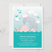 ピンクスタイリッシュクジラハートミントベビーシャワー 招待状 (正面)