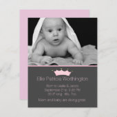 ピンクスタイリッシュクラウン赤ん坊の女の子の誕生発表 案内状 (正面/裏面)