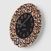 ピンクスタイリッシュクロチータヒョウ印刷モノグラム ラージ壁時計 (傾斜)